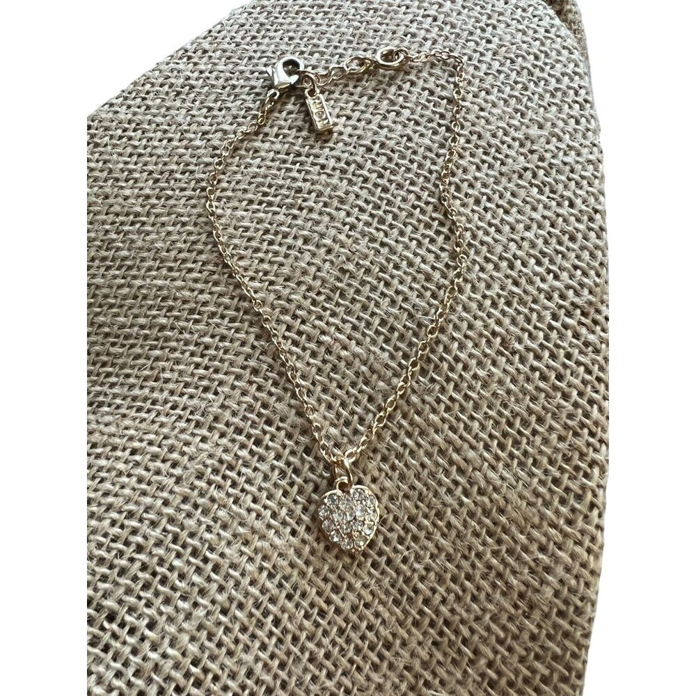 Vintage Avon Gold Tone Anklet Heart Pendant Clear Rhinestones Adjustable 9"